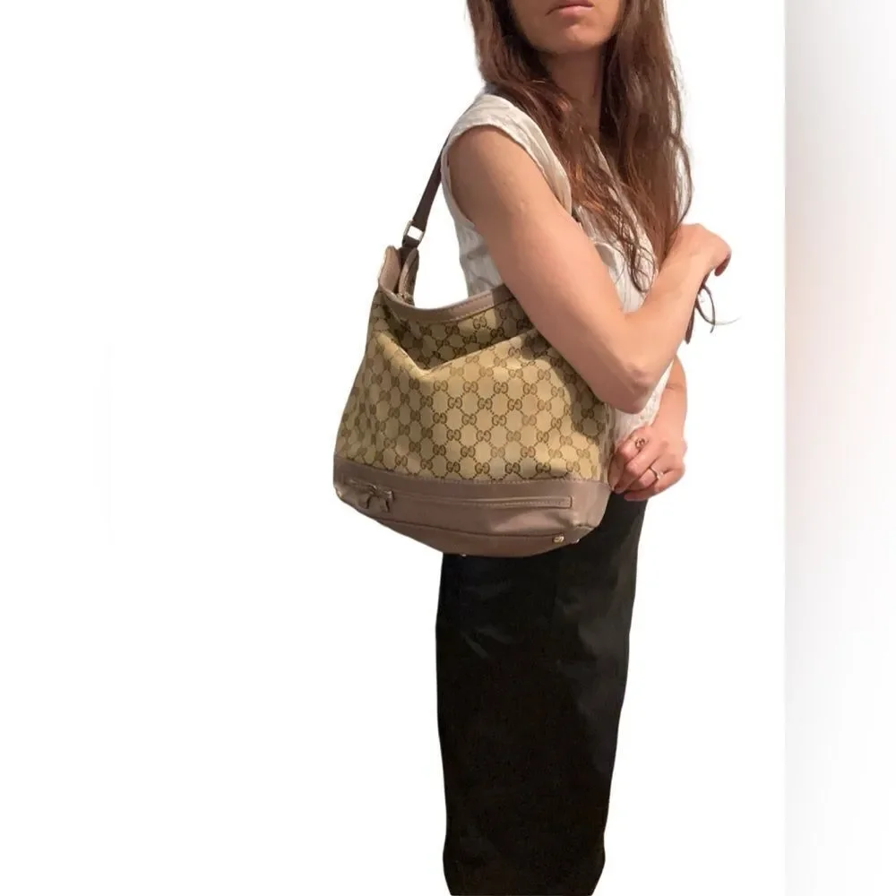 Gucci Mayfair lavender leather gg canvas hobo